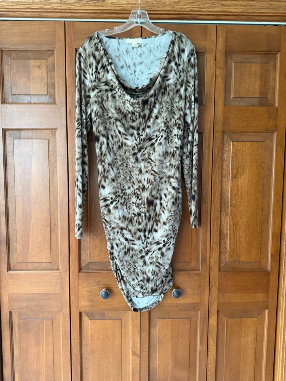 Michael Kors Long-Sleeve Animal-Print Dress in Beige and Brown